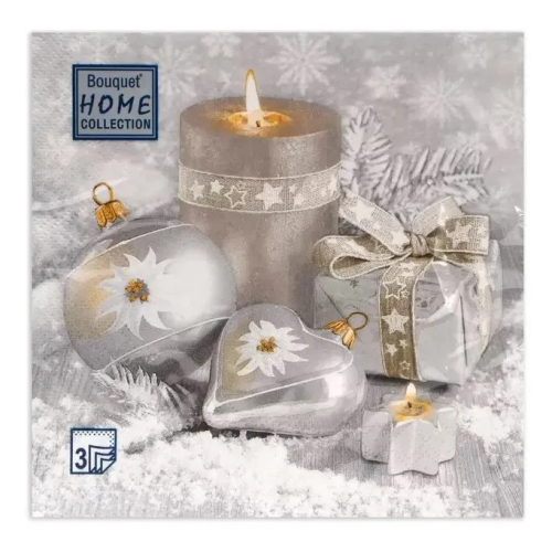 BOUQUET Home сollection салфетки столовые нг праздничный натюрморт серебро 3сл. 20шт